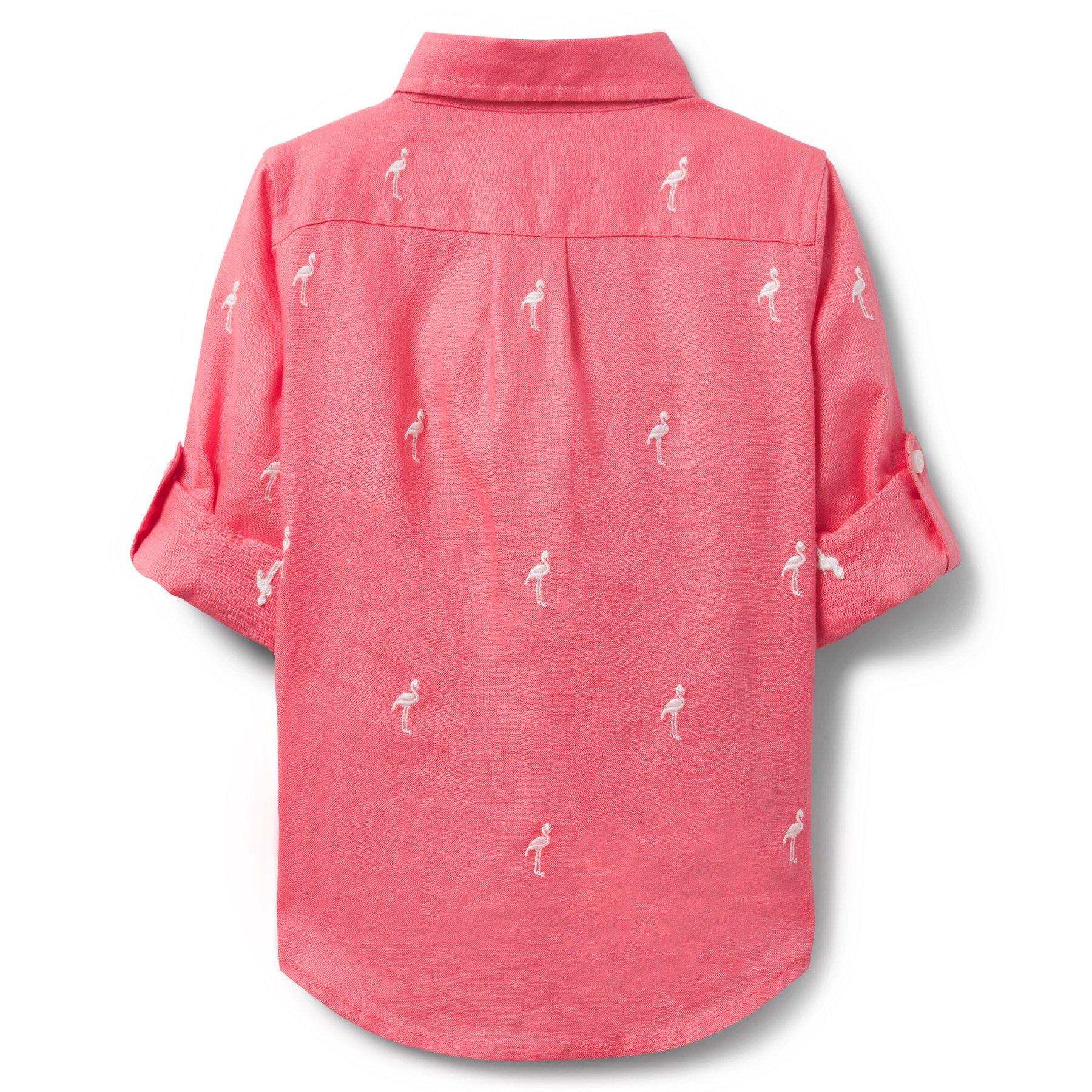 Embroidered Linen Roll-Cuff Shirt  image number 1