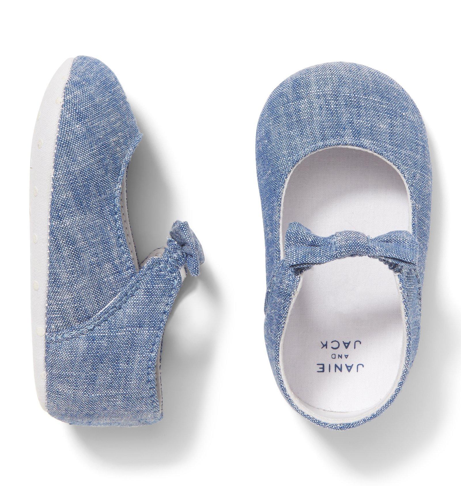 Chambray Bow Crib Shoe image number 0