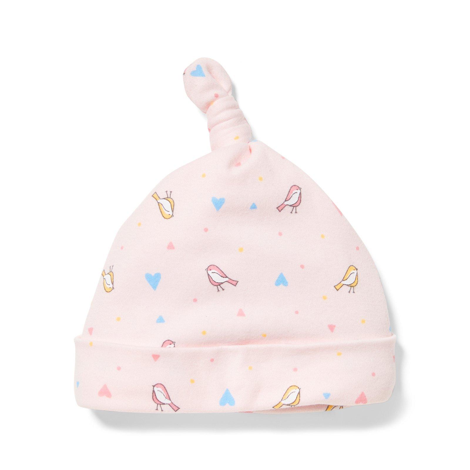 Bird and Heart Print Knot Beanie image number 0