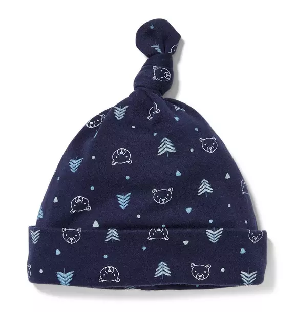 Bear and Tree Print Knot Beanie image number 0