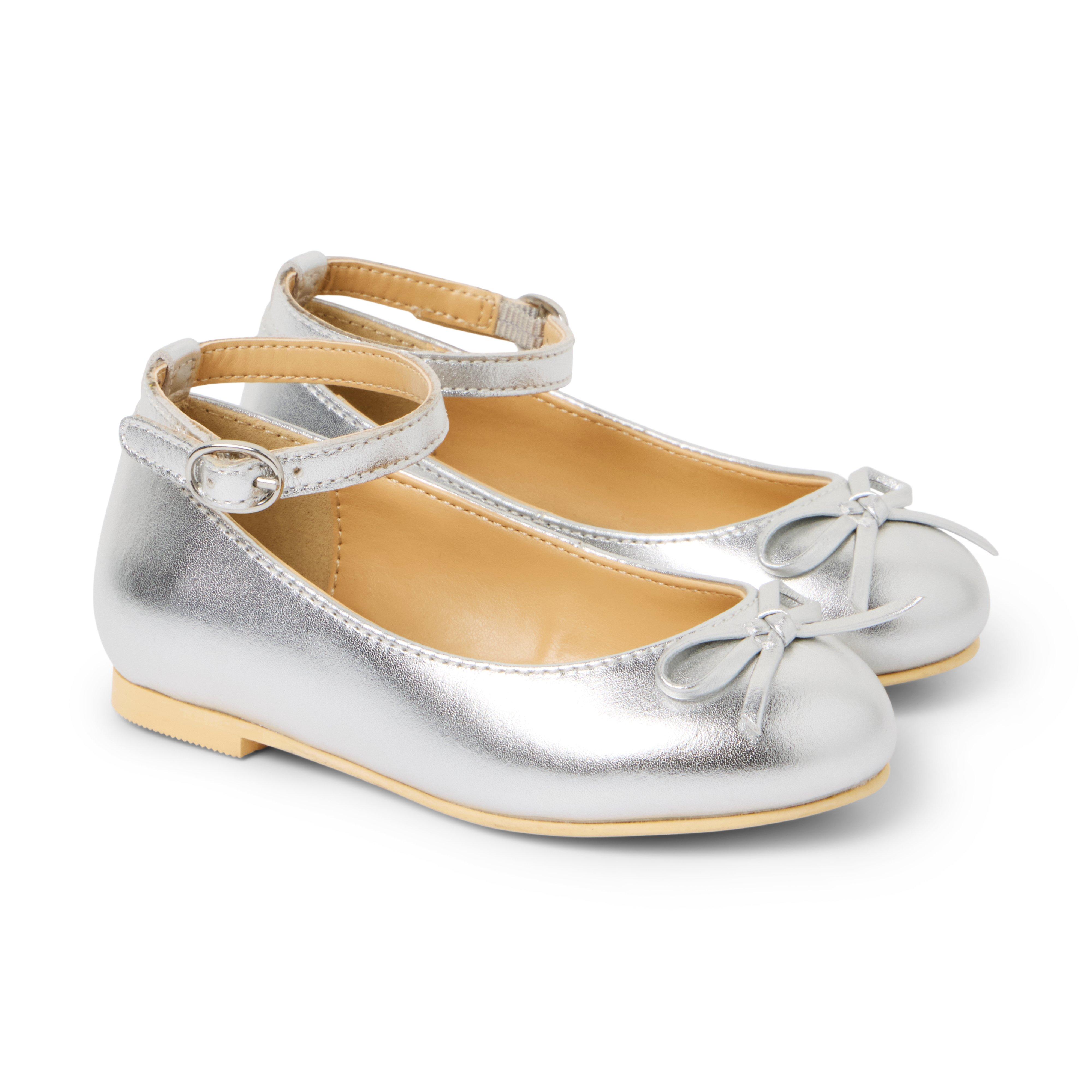 Metallic Ankle Strap Bow Ballet Flat image number 0