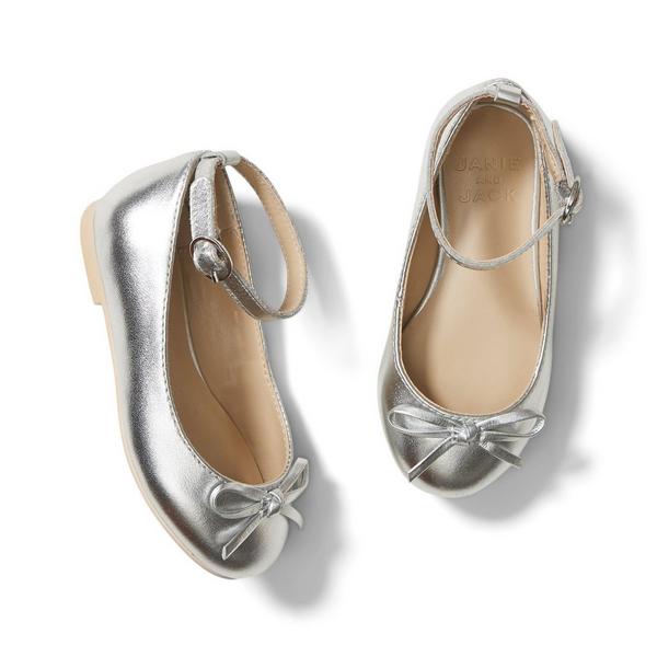 Janie and Jack Metallic Ankle Strap Bow Ballet Flat