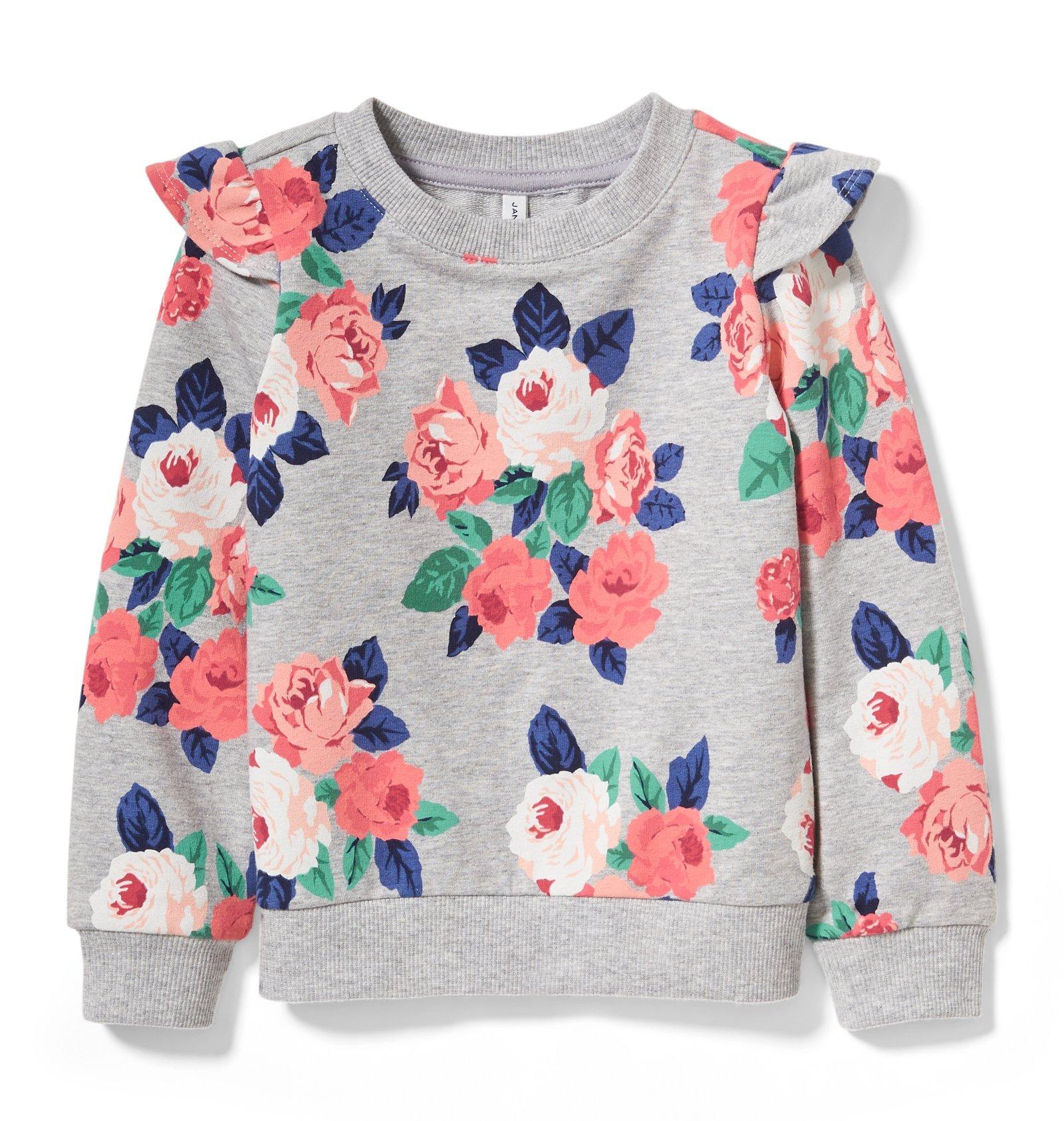 Floral Ruffle Shoulder Pullover image number 0