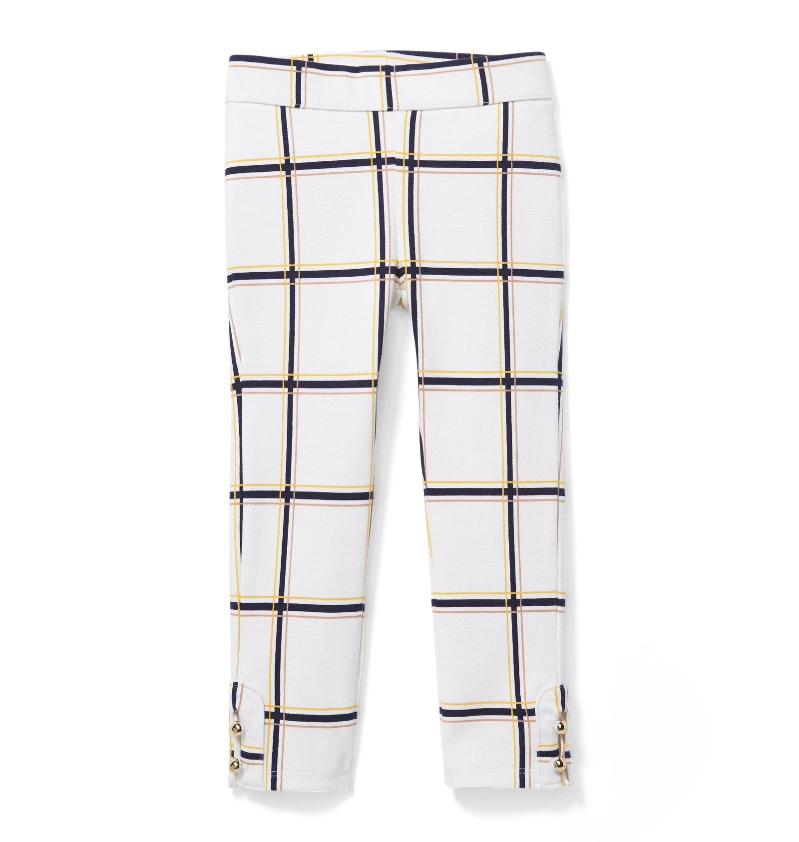 Girl White Plaid Plaid Button-Cuff Ponte Pant by Janie and Jack