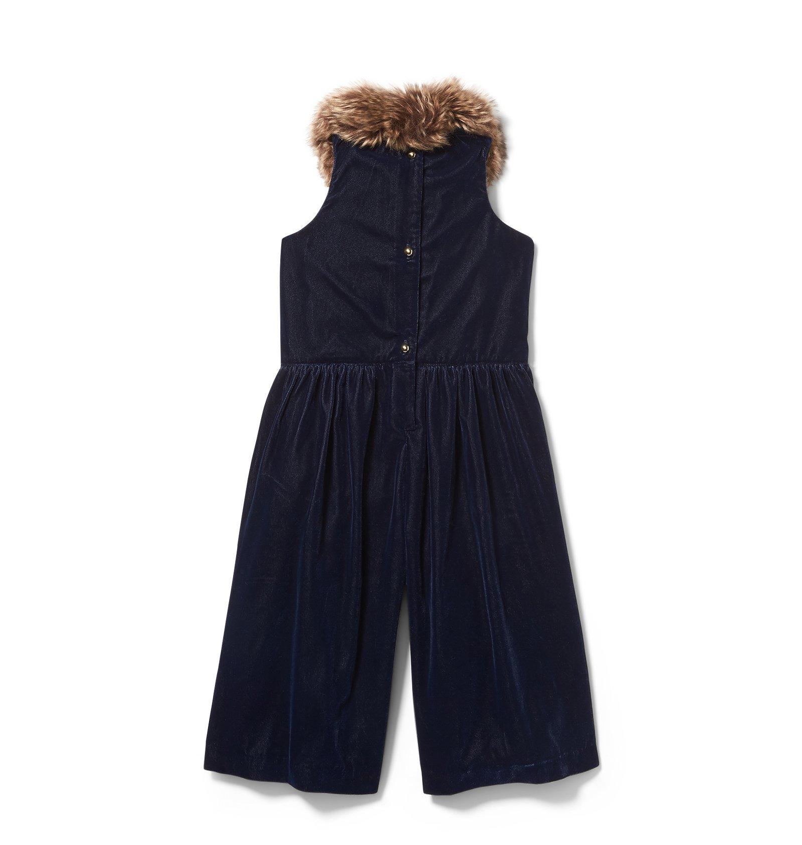 Faux Fur Collar Velvet Jumpsuit image number 1