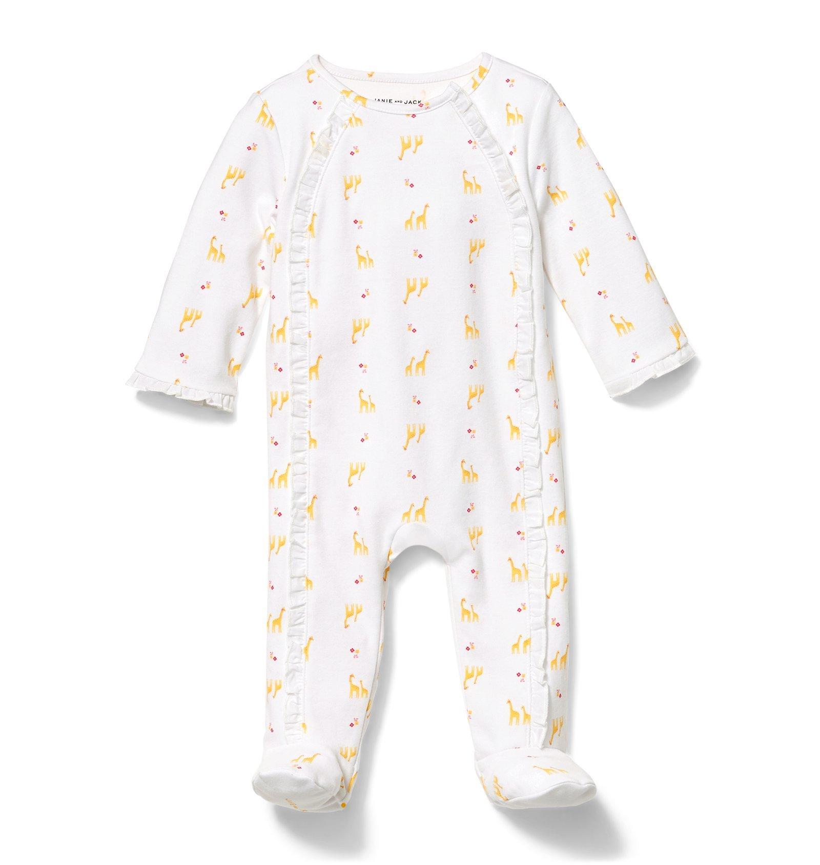 Newborn White Giraffe Print Giraffe Ruffle Footed 1-Piece by Janie and Jack