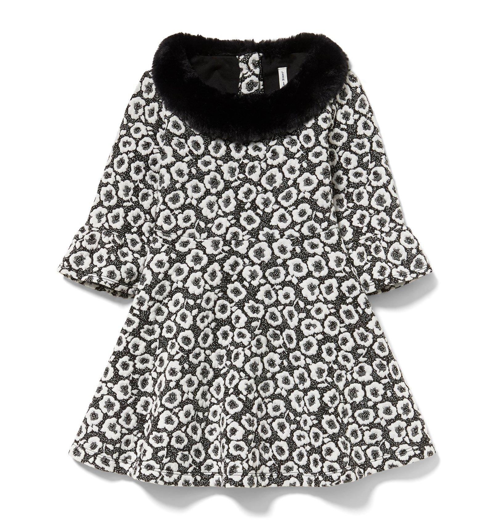 Floral Faux Fur Collar Dress  image number 0