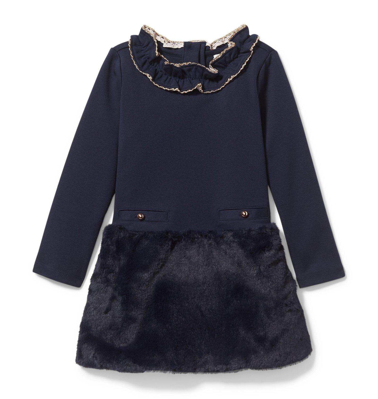 Girl Navy Faux Fur Ponte Dress by Janie and Jack