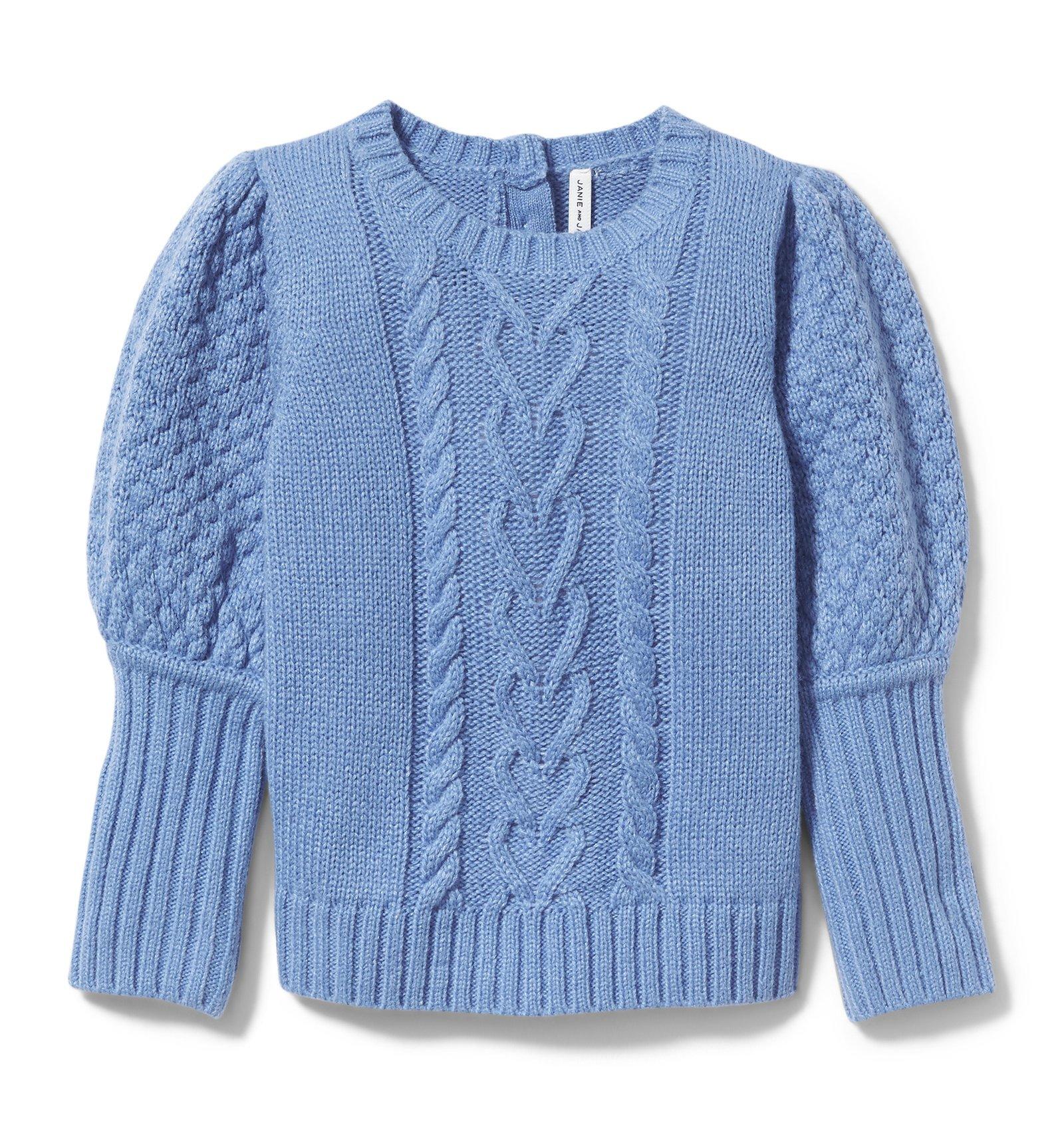 cable knit puff sleeve sweater