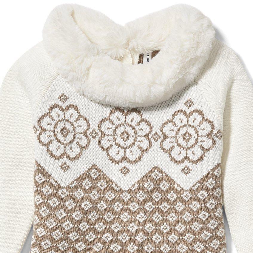 Geo Floral Faux Fur Collar Dress  image number 2