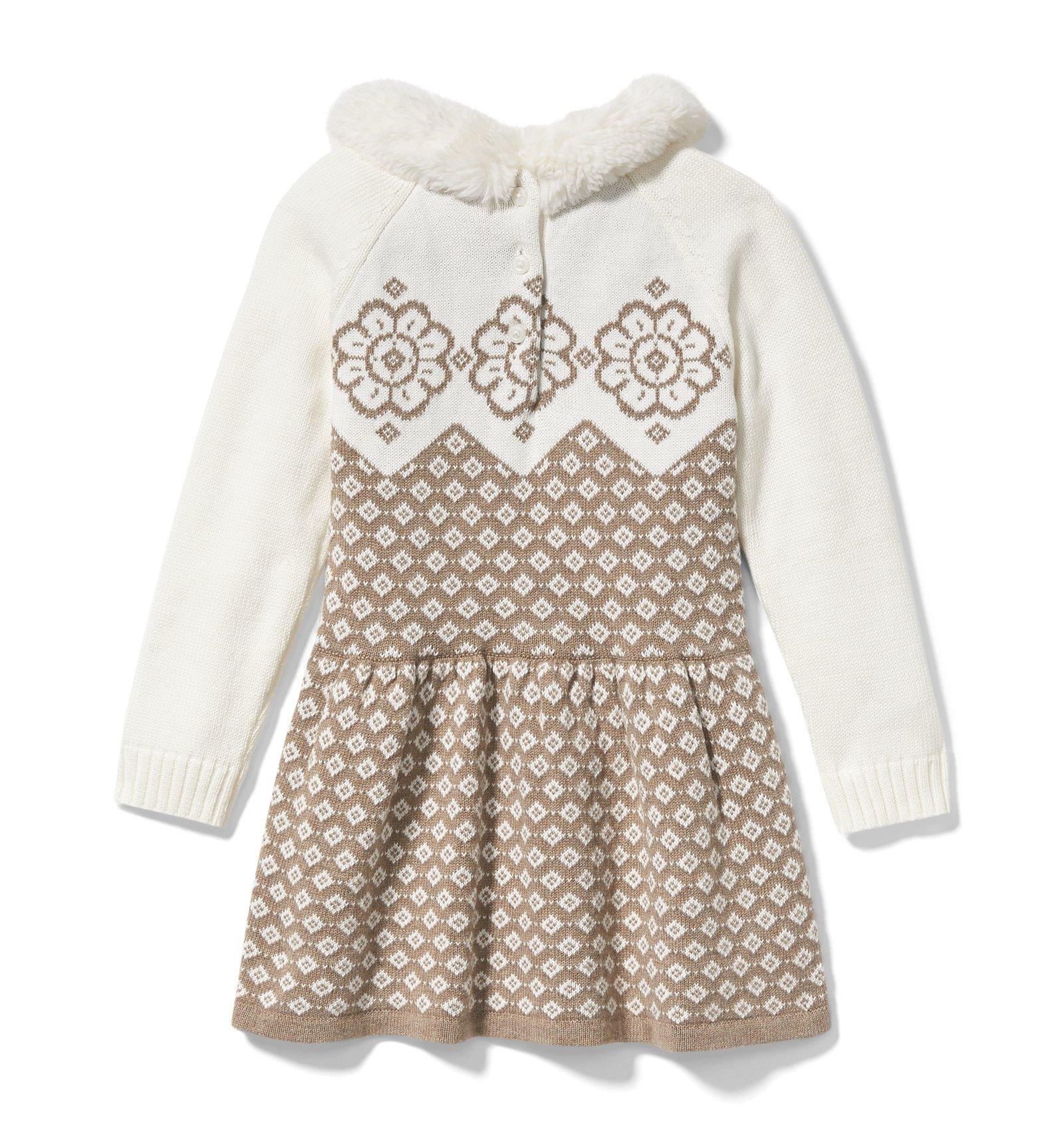 Geo Floral Faux Fur Collar Dress  image number 1