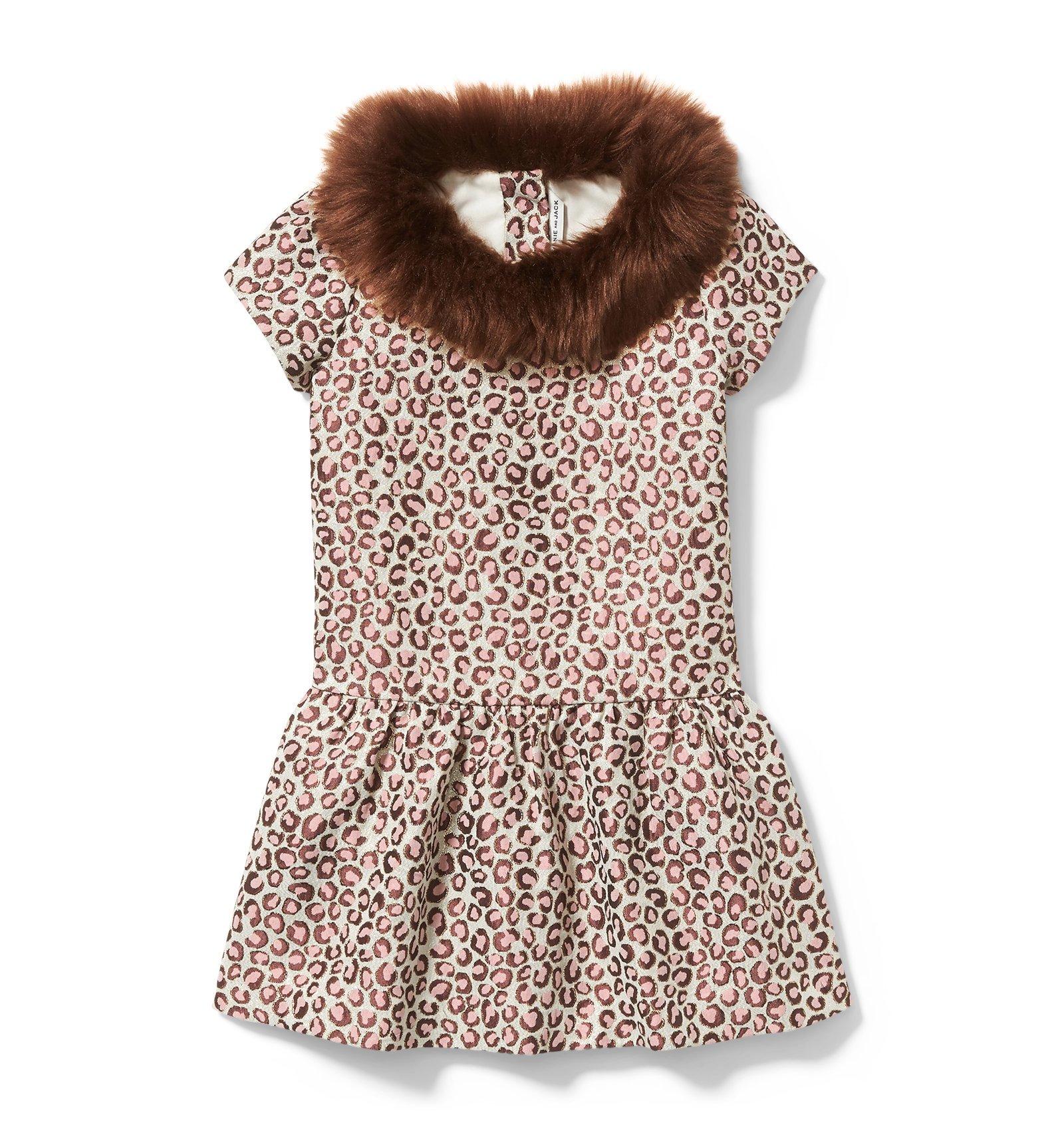 Leopard Faux Fur Collar Dress  image number 0