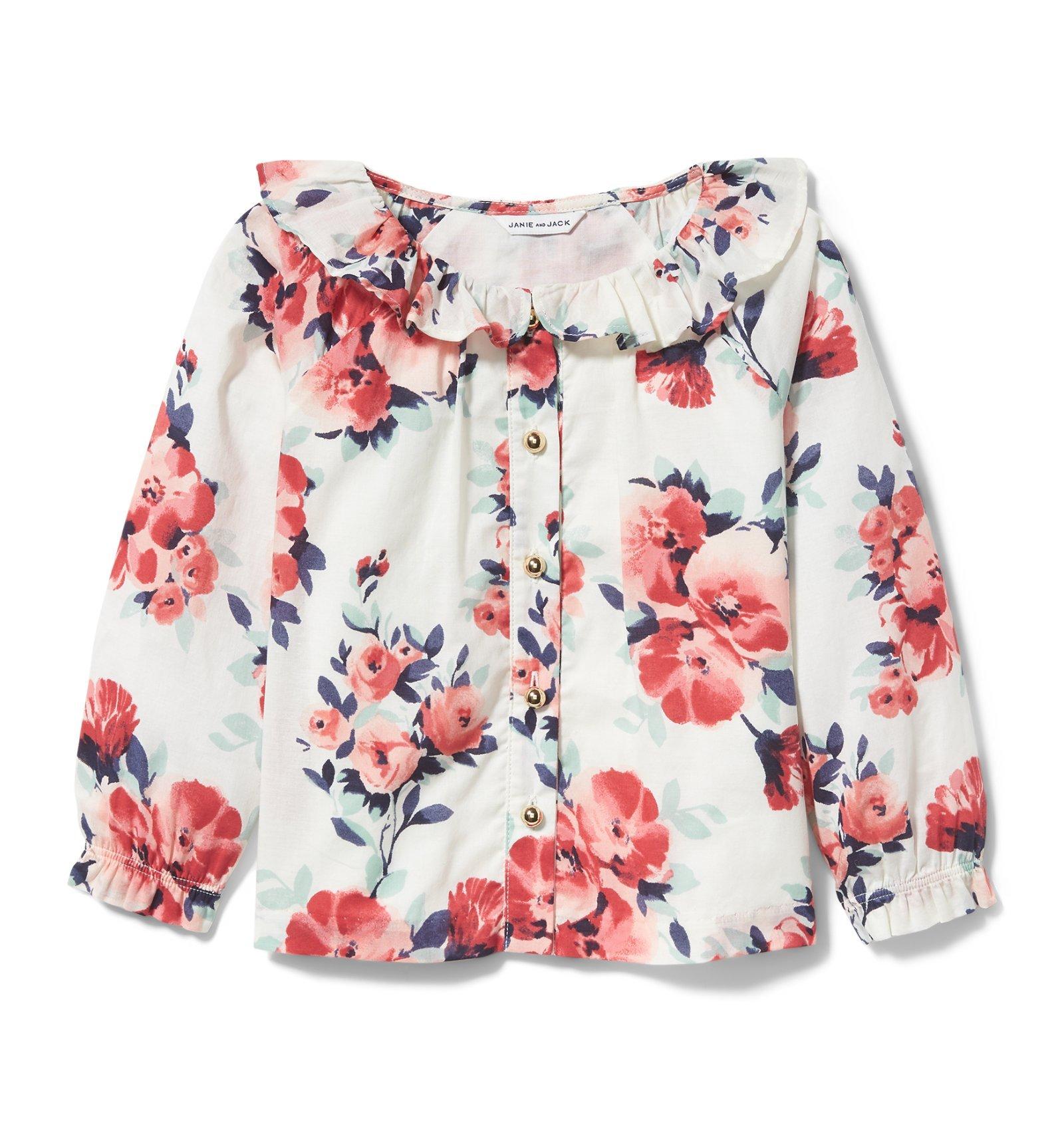 Floral Ruffle Collar Top image number 0