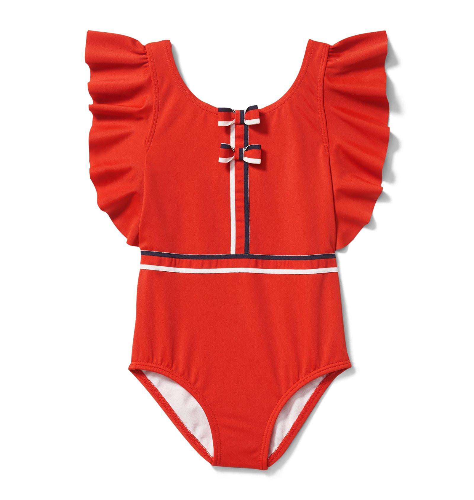 Stripe Trim Flutter Sleeve Swimsuit image number 0
