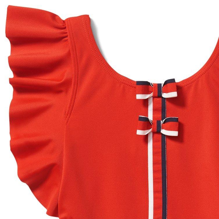Stripe Trim Flutter Sleeve Swimsuit image number 2