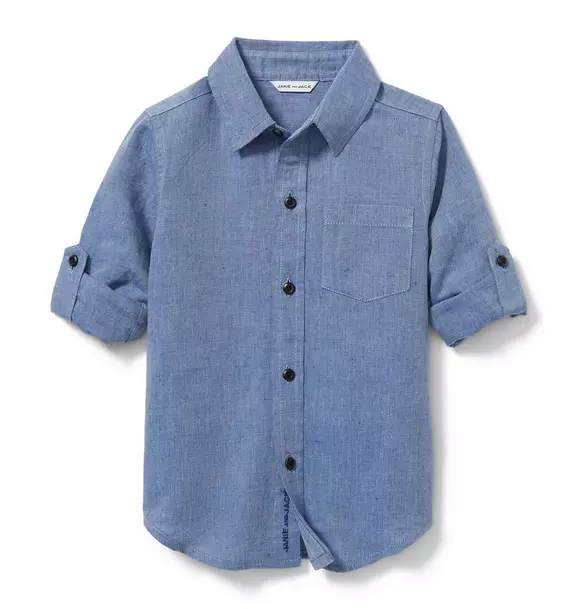 Boy Chambray Blue Linen Shirt by Janie and Jack