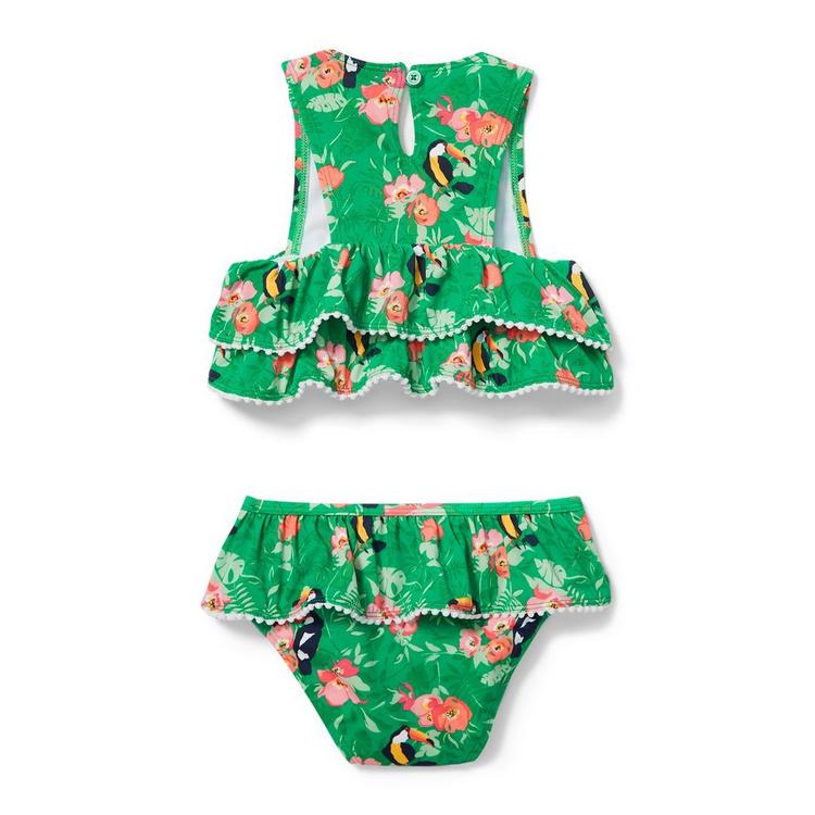 Girl Countryside Green Tropical Ruffle 2-Piece Swimsuit by Janie 