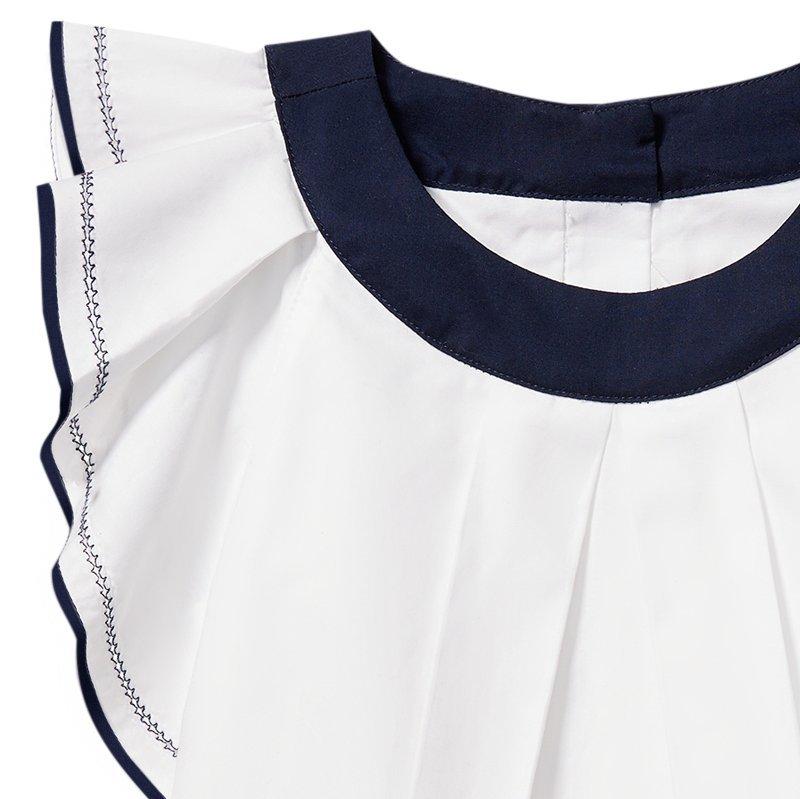 Navy Trim Ruffled Top image number 3