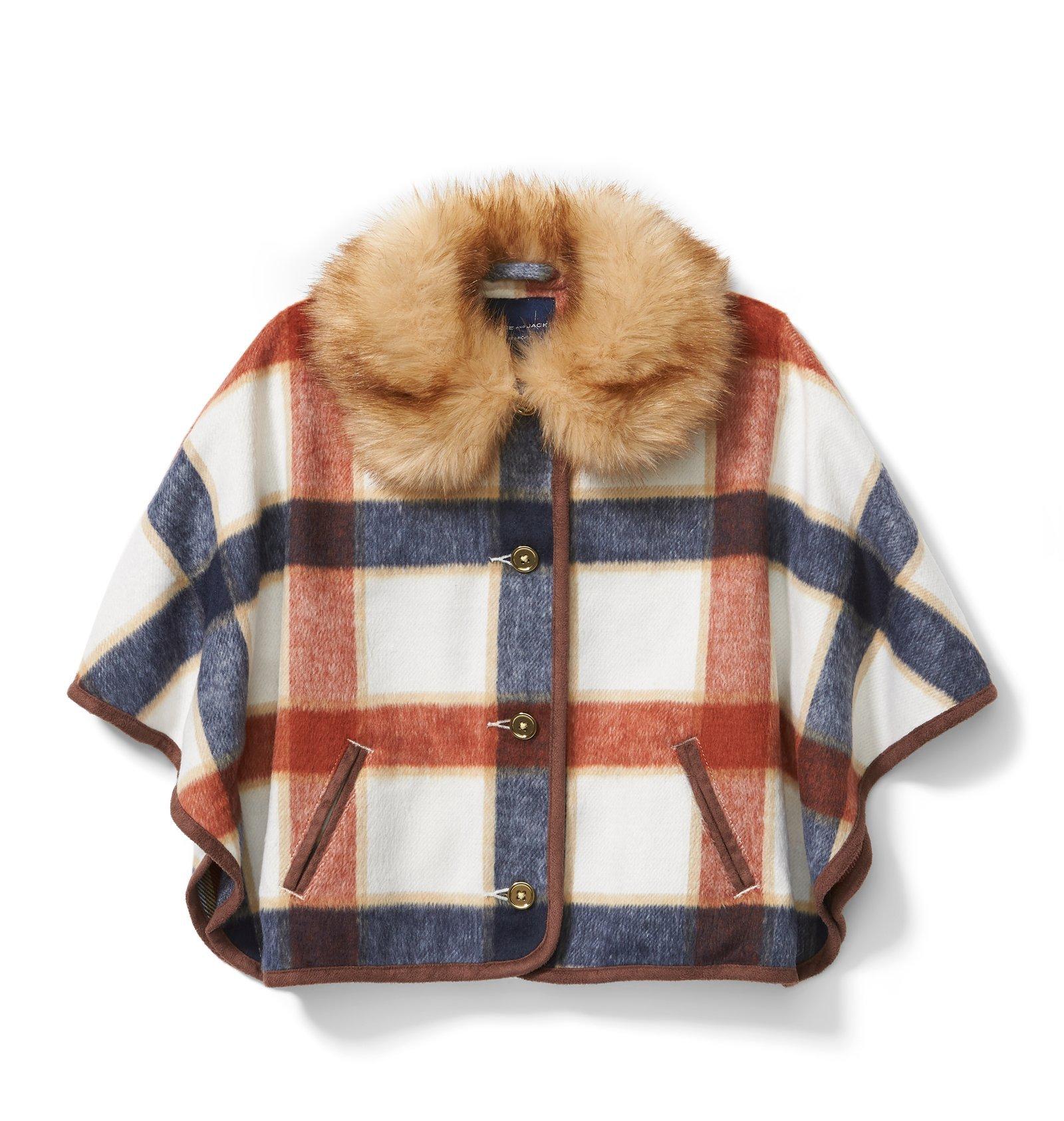 Plaid Fur Collar Cape image number 0