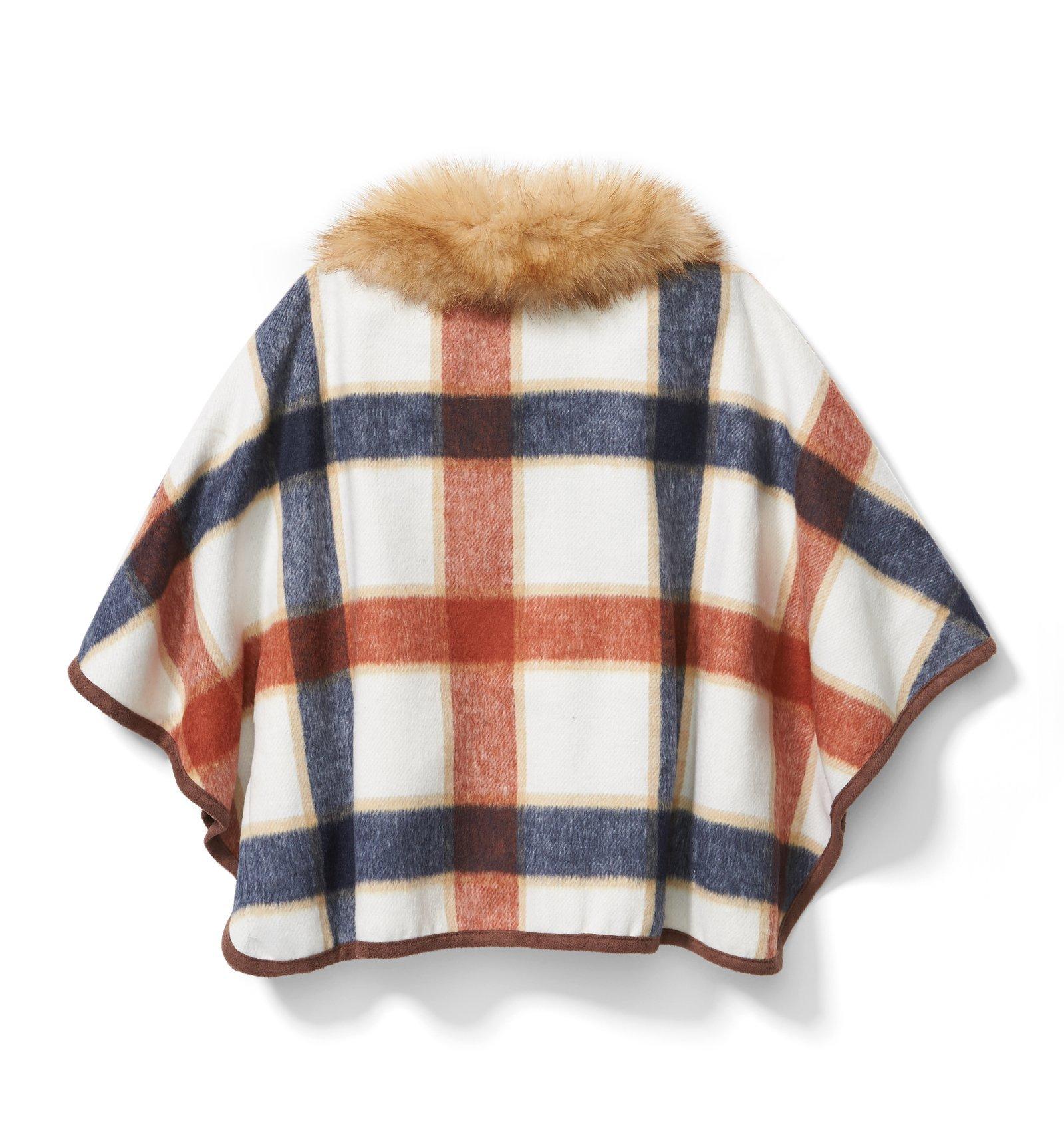 Plaid Fur Collar Cape image number 2