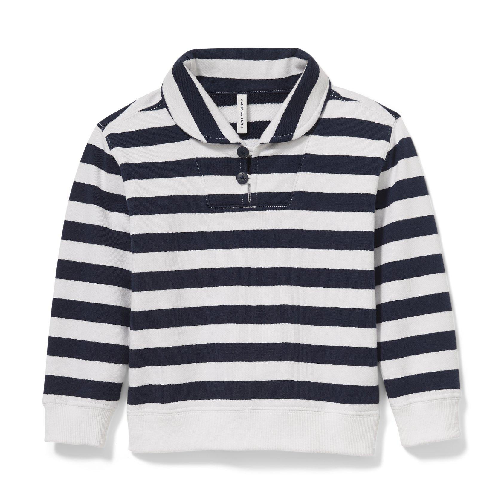 Boy Connor Navy Stripe Striped Shawl Collar Sweatshirt by Janie and Jack