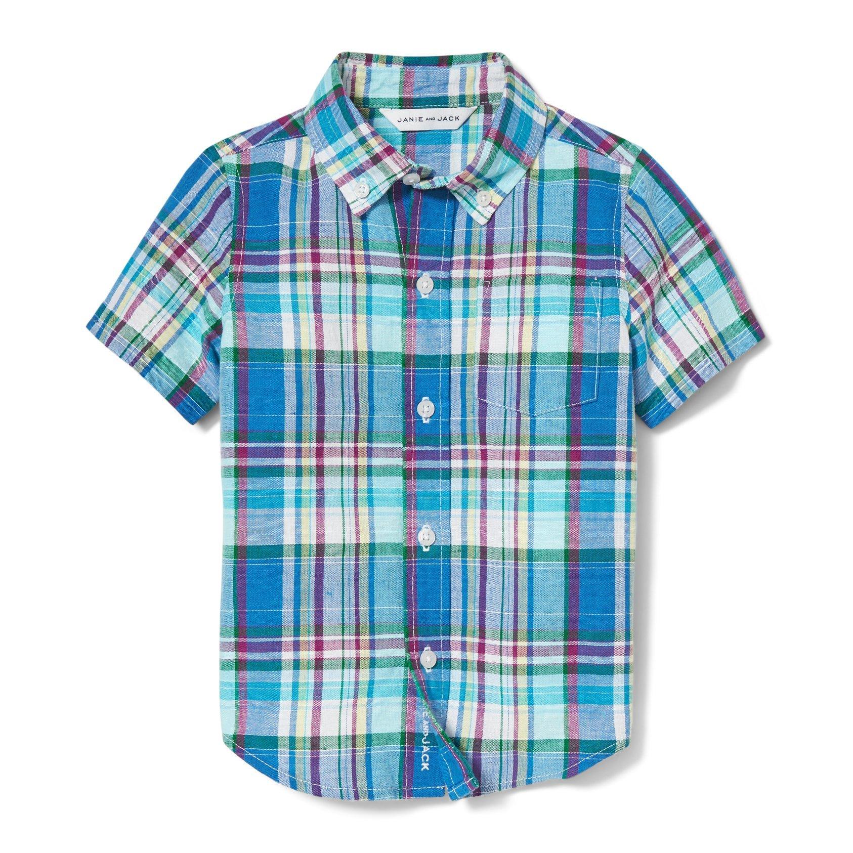 Plaid Linen Short Sleeve Shirt image number 0