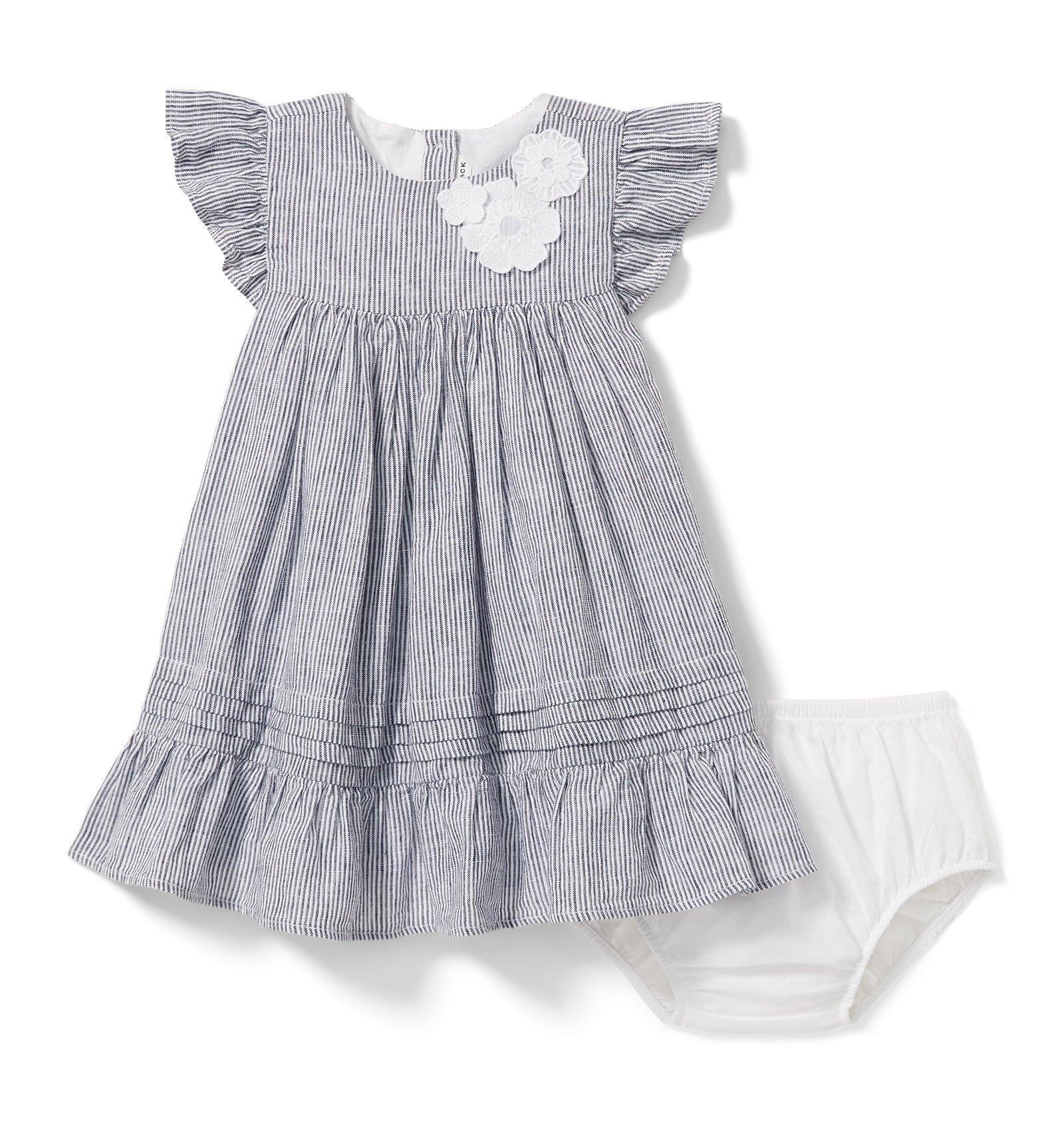 Linen Stripe Floral Applique Dress image number 2