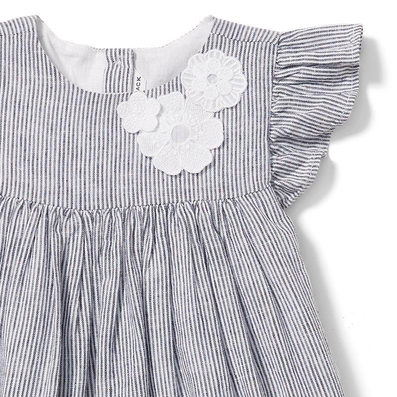 Linen Stripe Floral Applique Dress image number 3