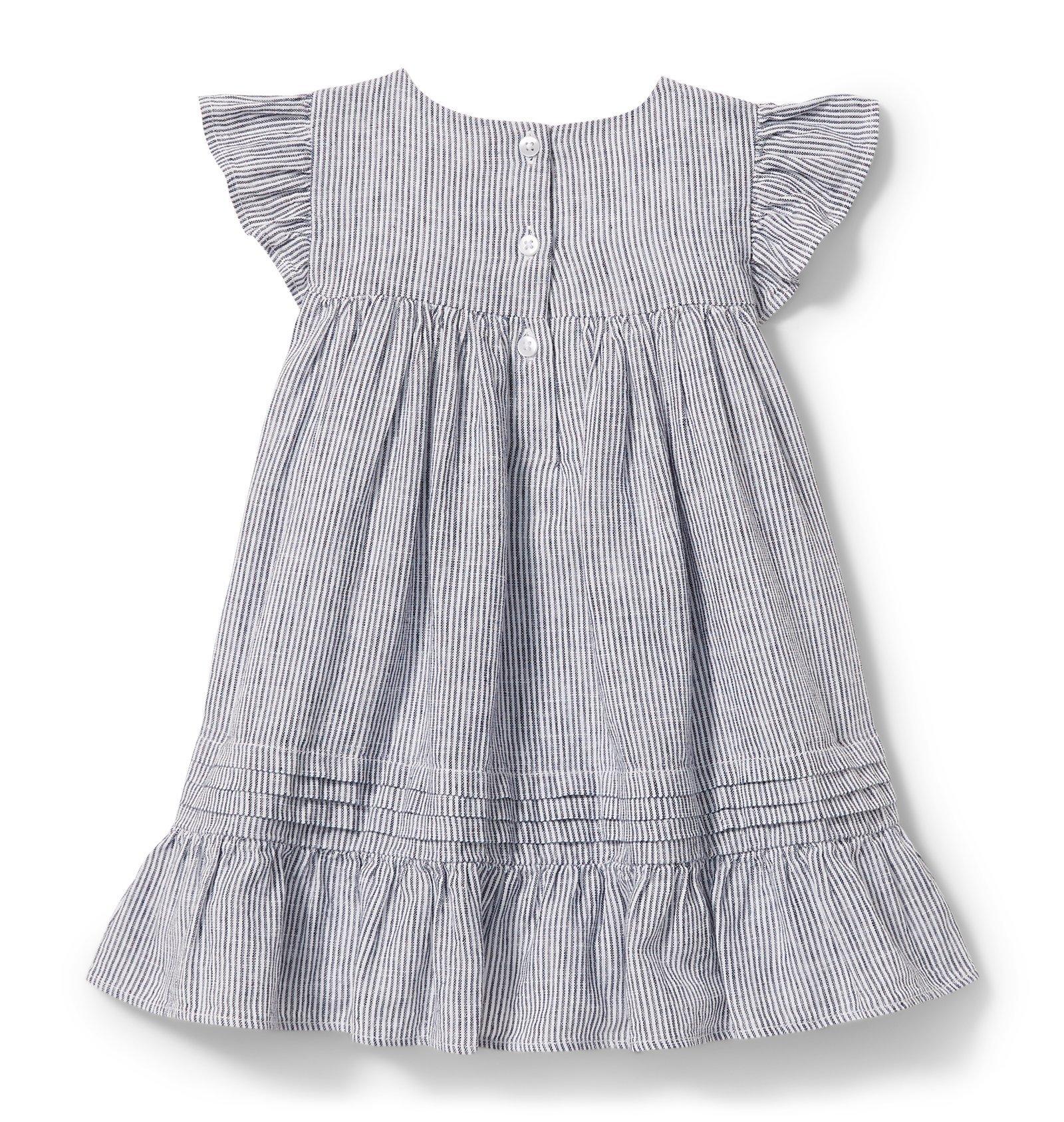 Linen Stripe Floral Applique Dress image number 1