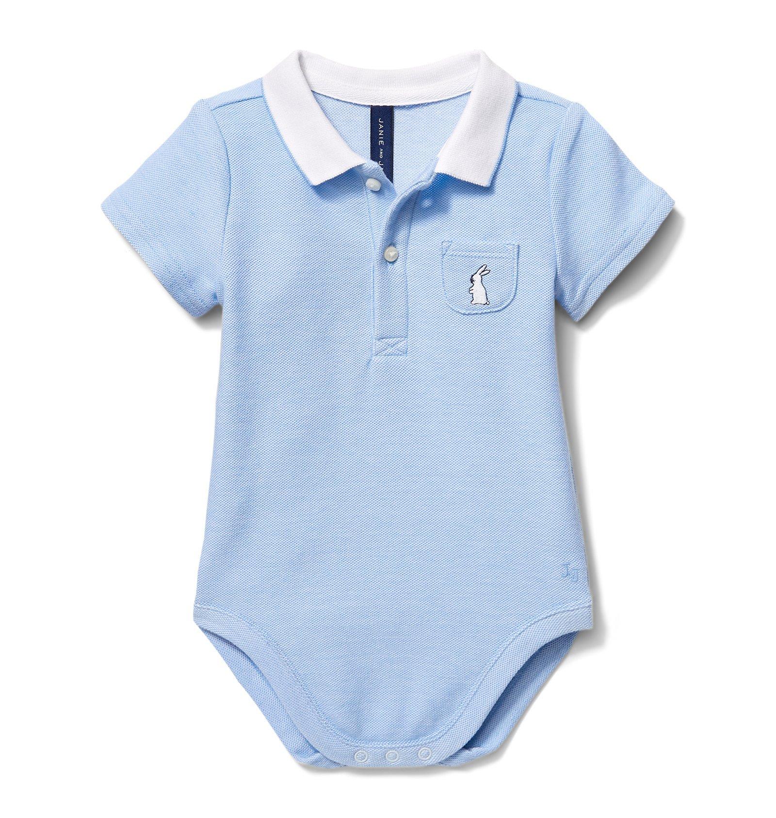 Newborn Rose Blue Rabbit Pique Polo Bodysuit by Janie and Jack