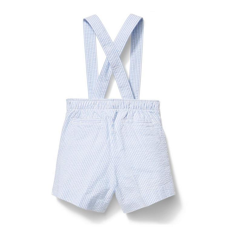 New Baby Toddler Khaki Boys Striped Seersucker Suspender Shorts Set Outfit G822 