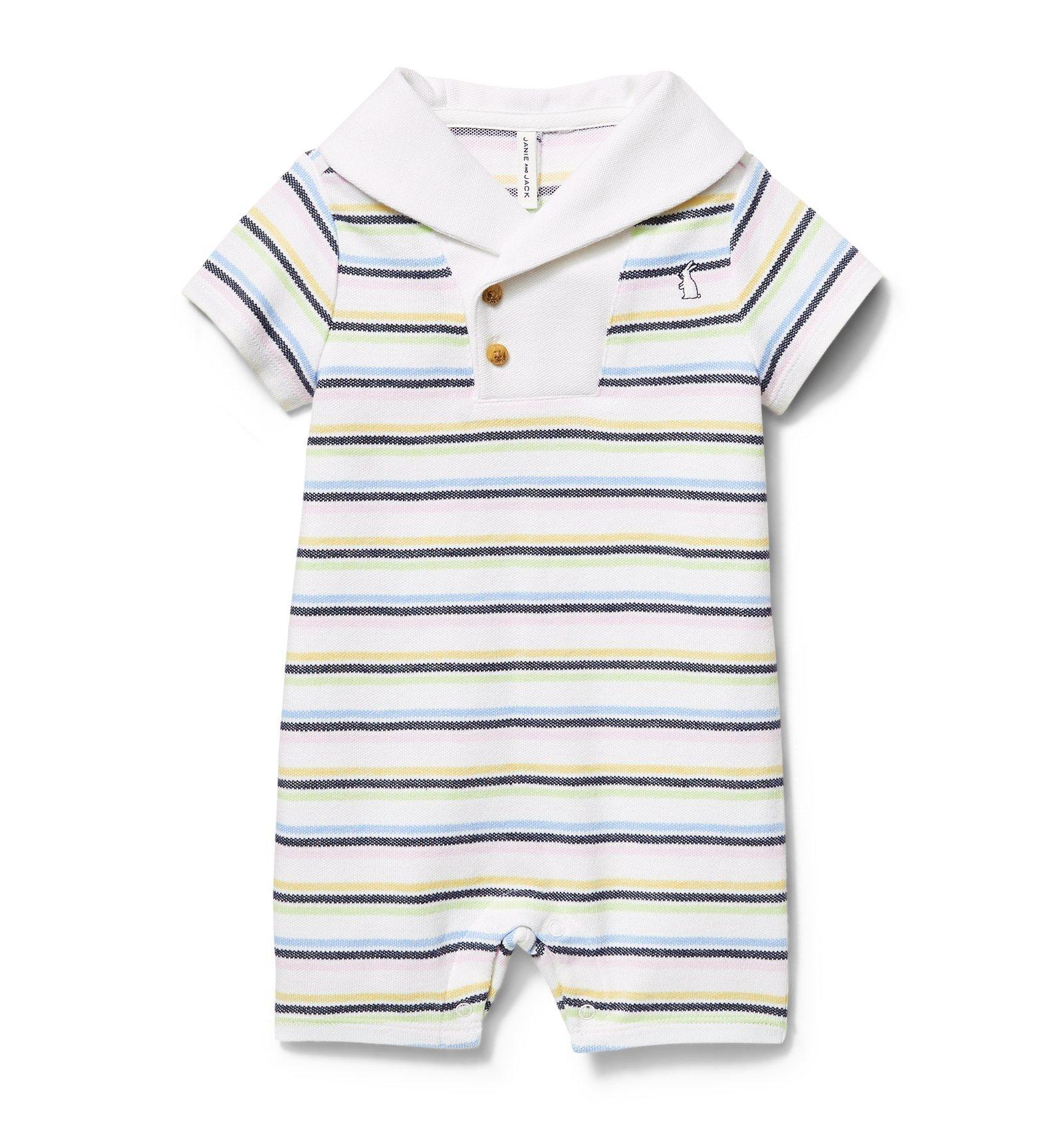 Newborn White Multi Stripe Striped Shawl Collar 1-Piece by Janie and Jack