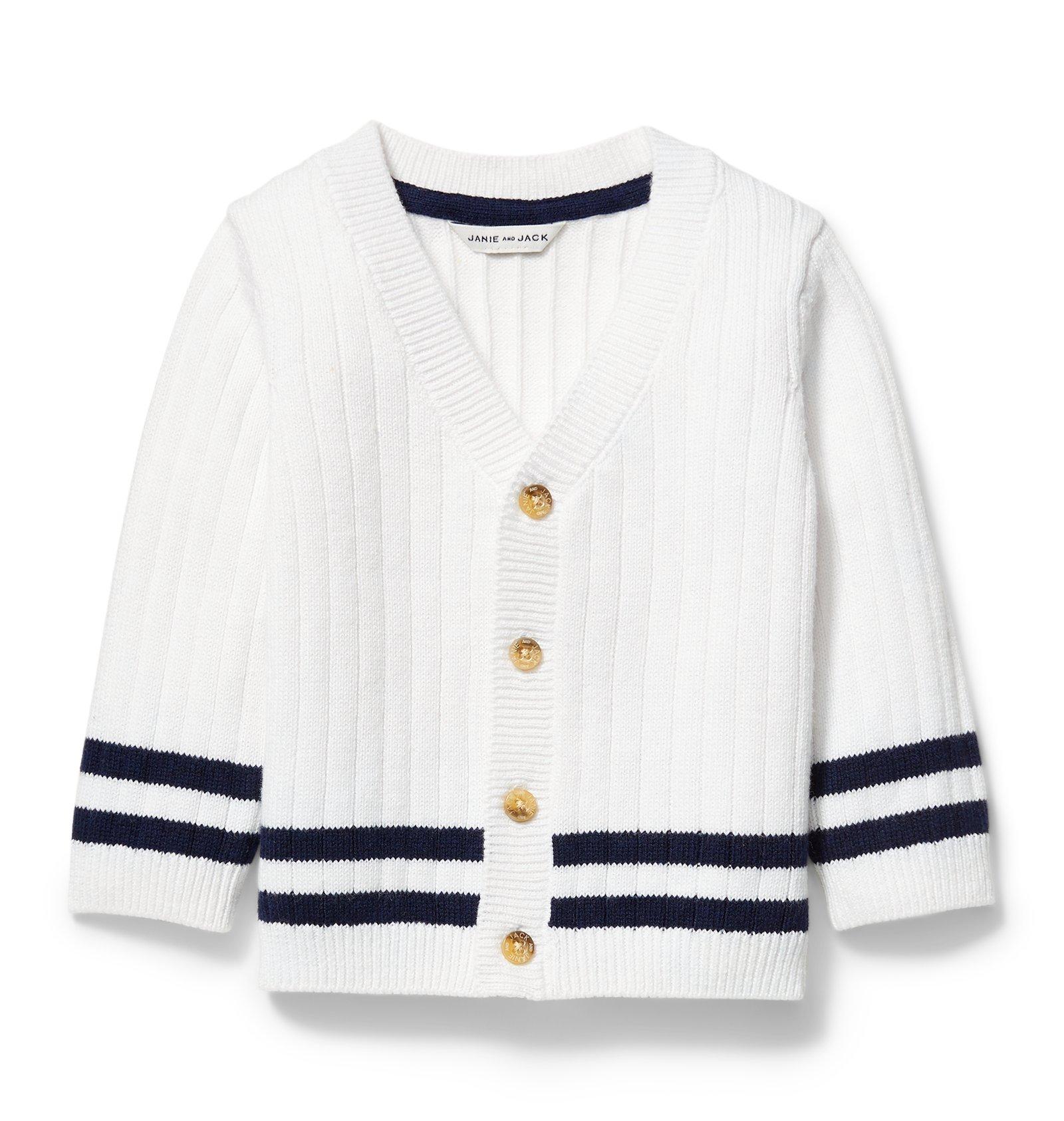 Newborn White Double Stripe Cardigan by Janie and Jack