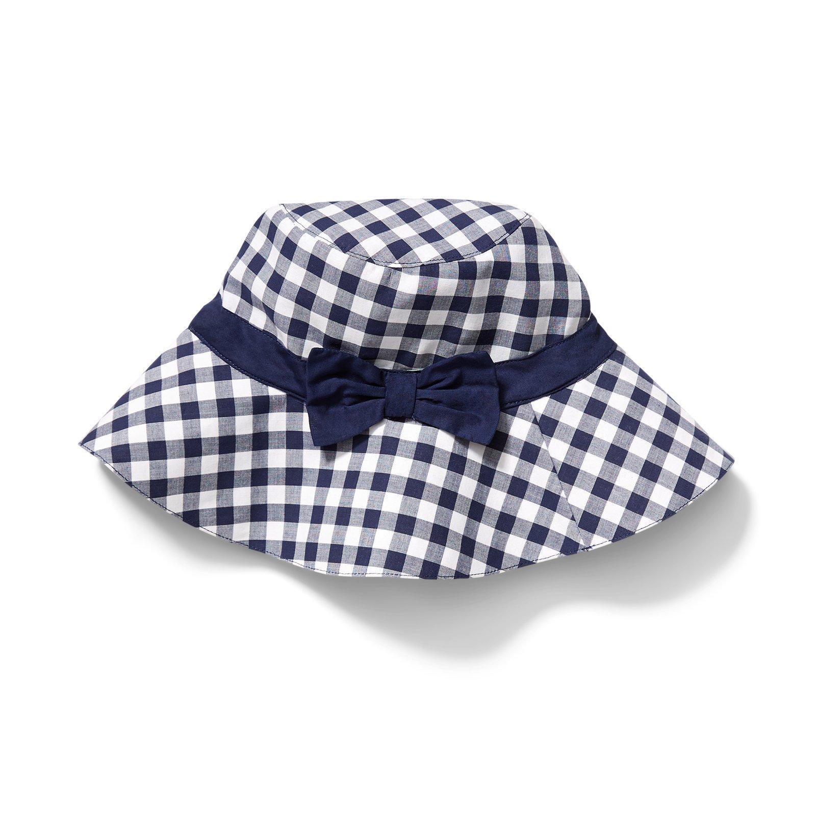 Girl Merchant Marine Gingham Bow Gingham Bucket Hat by Janie and Jack