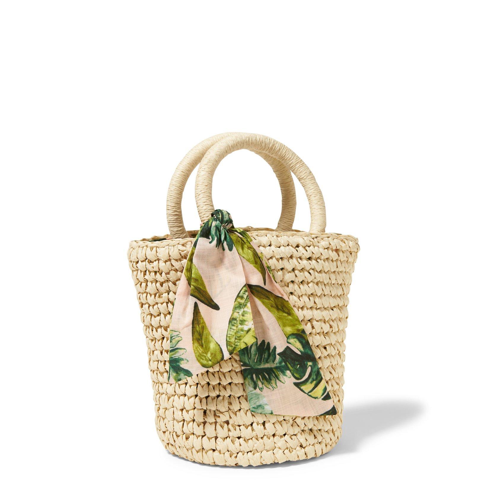 Palm Print Tie Straw Tote image number 0