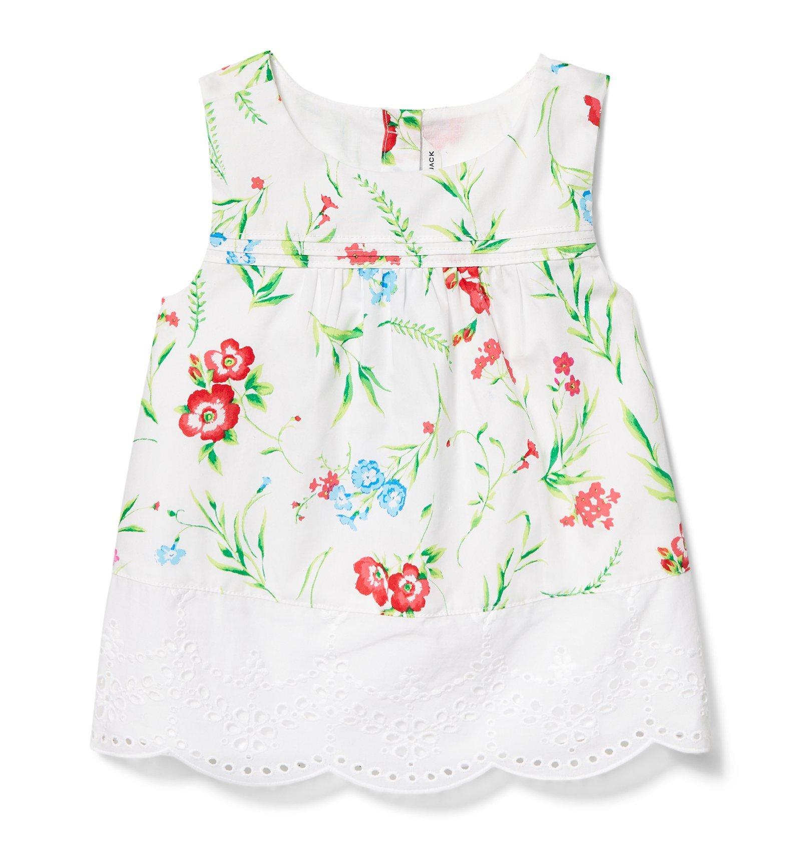 Girl White Wildflower Print Eyelet Trim Floral Top by Janie and Jack