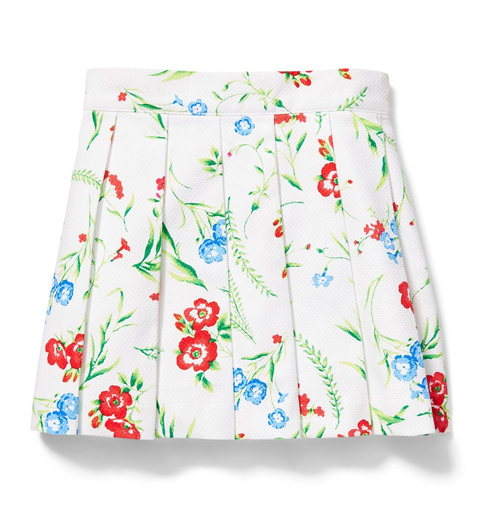 Floral Pique Pleated Skirt