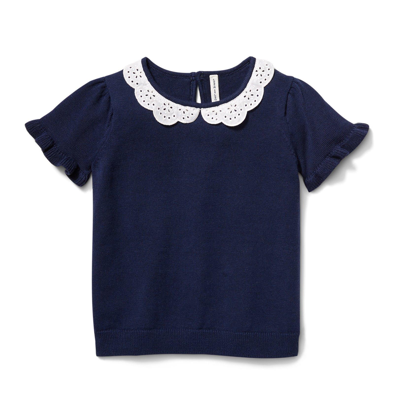 Eyelet Collar Short Sleeve Sweater image number 0