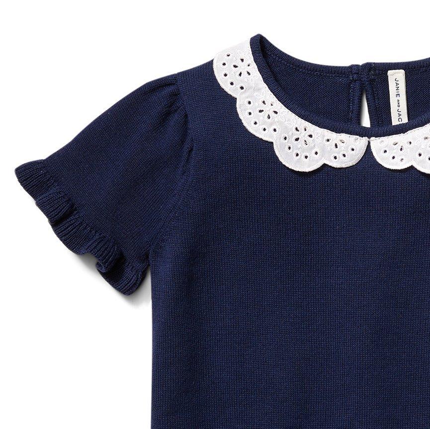 Eyelet Collar Short Sleeve Sweater image number 2