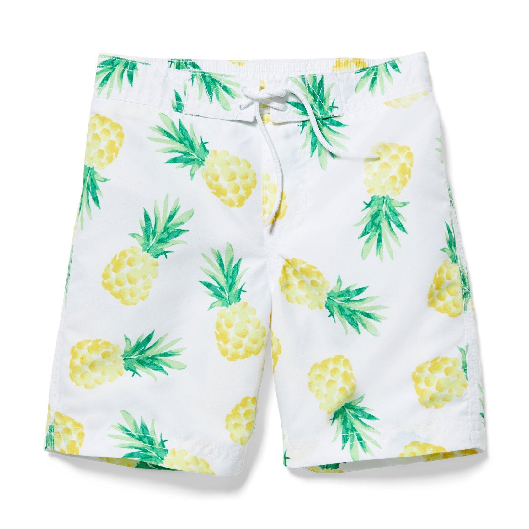twin matching swimwear, pineapple swim trunks