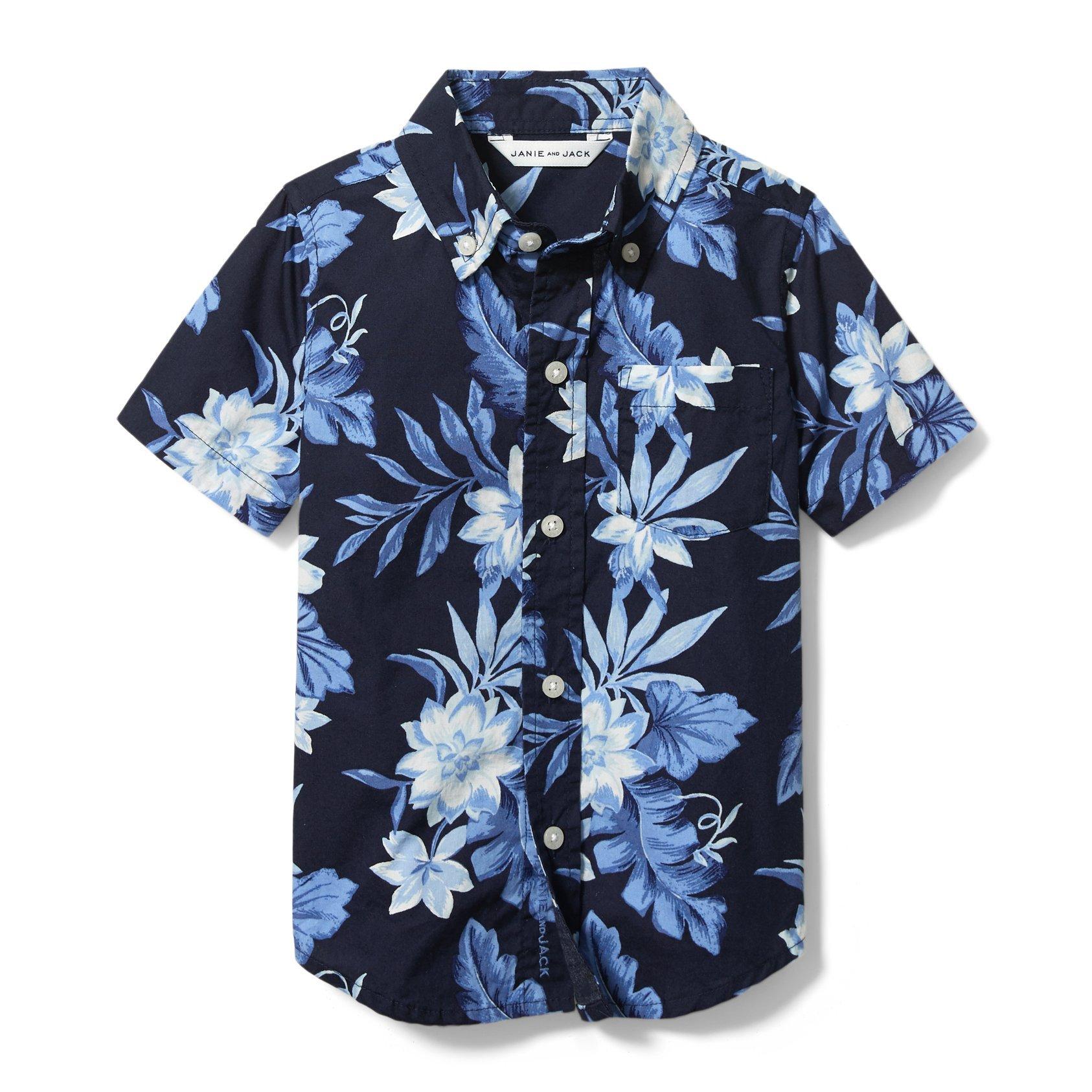 Boy Connor Navy Tropical Floral Tropical Floral Poplin Shirt by Janie ...