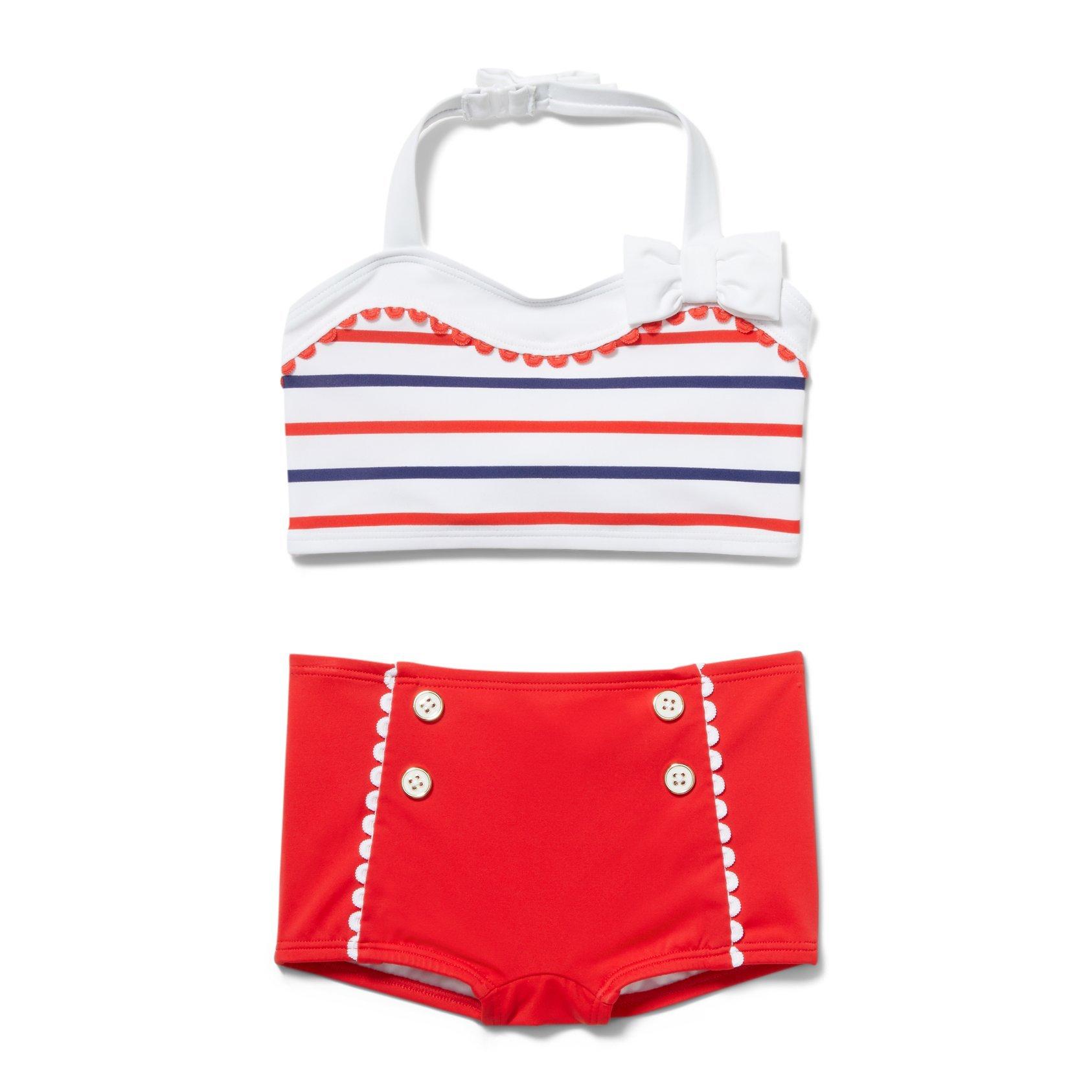 Girl Tomato Red Striped 2-Piece Swimsuit by Janie and Jack