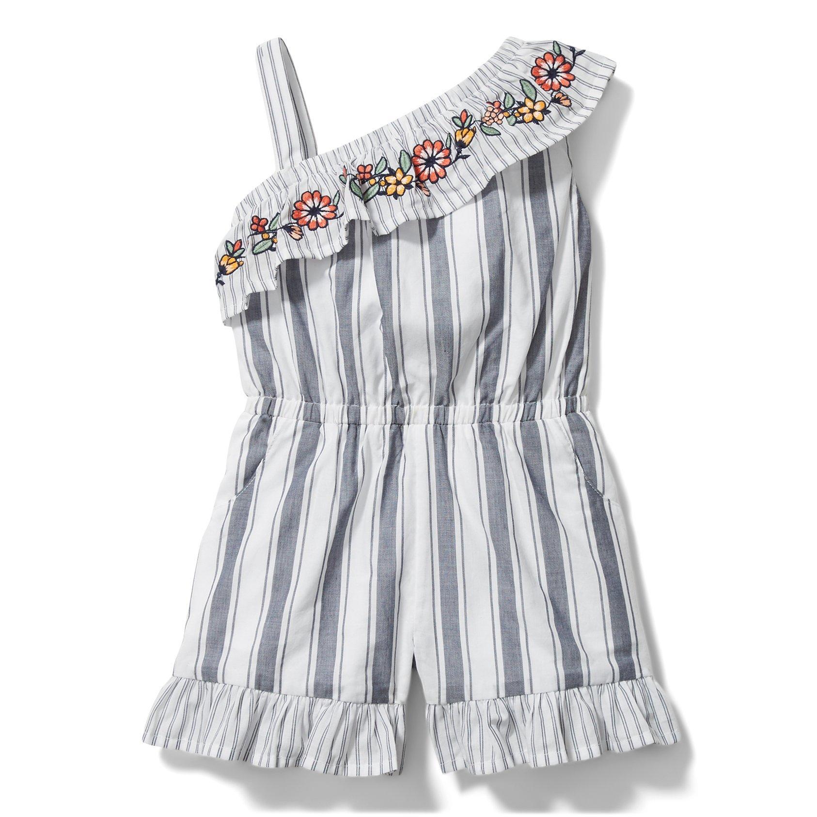Striped Embroidered Romper image number 0