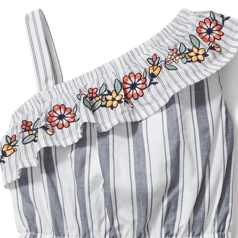 Striped Embroidered Romper image number 1