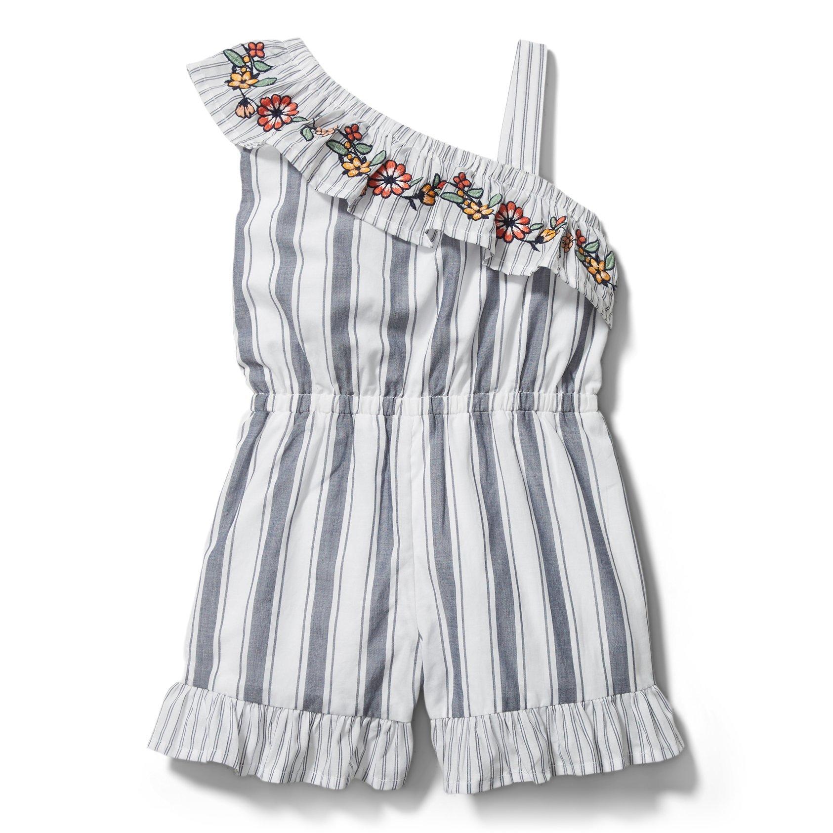 Striped Embroidered Romper image number 2