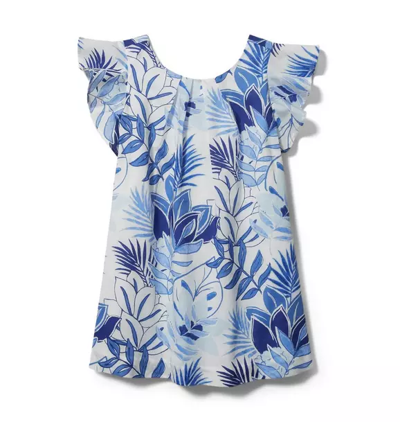 White Tropical Floral Tropical Floral Ruffle Dress by Janie and Jack