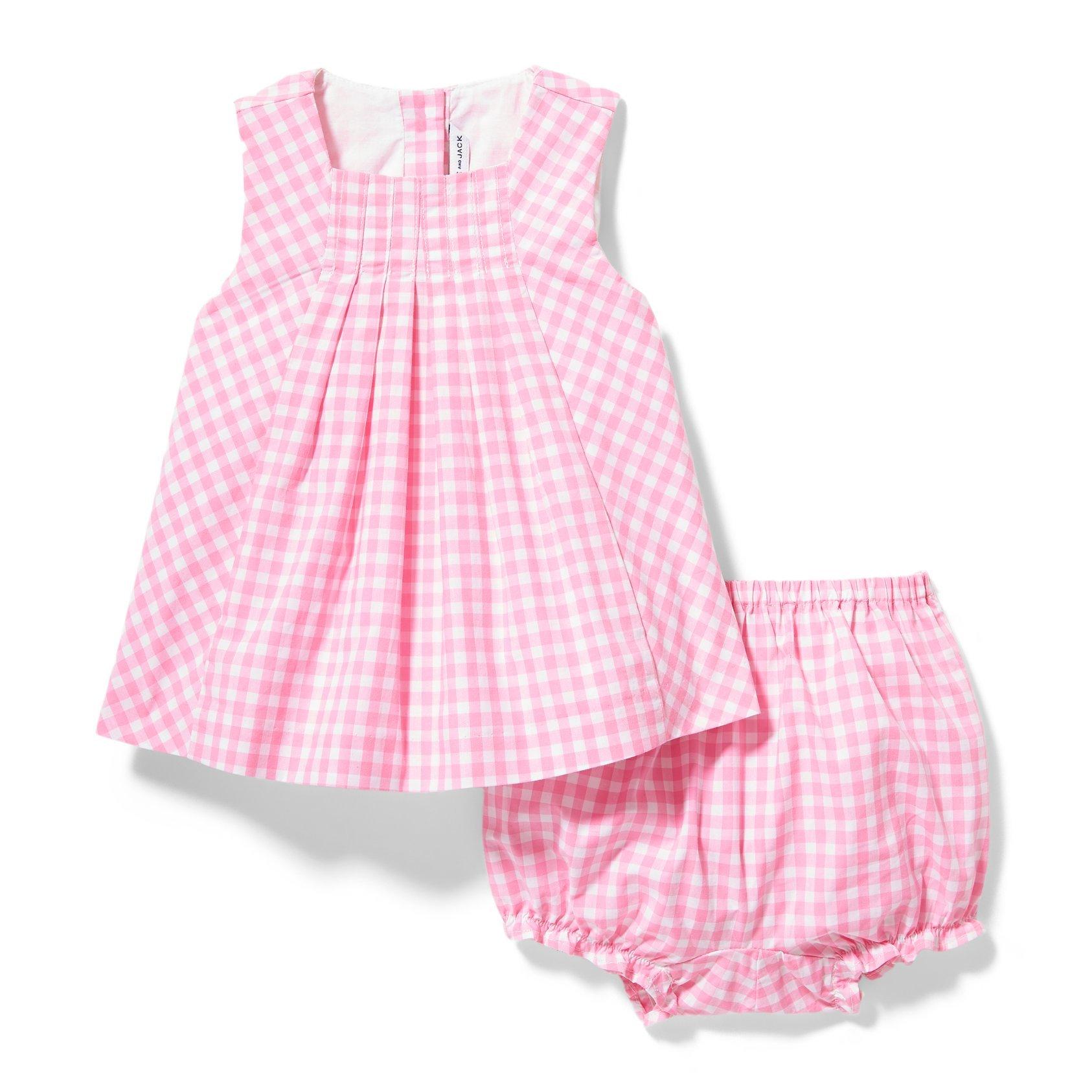 Gingham Print Pink Party Dress Baby Doll Accessory Set