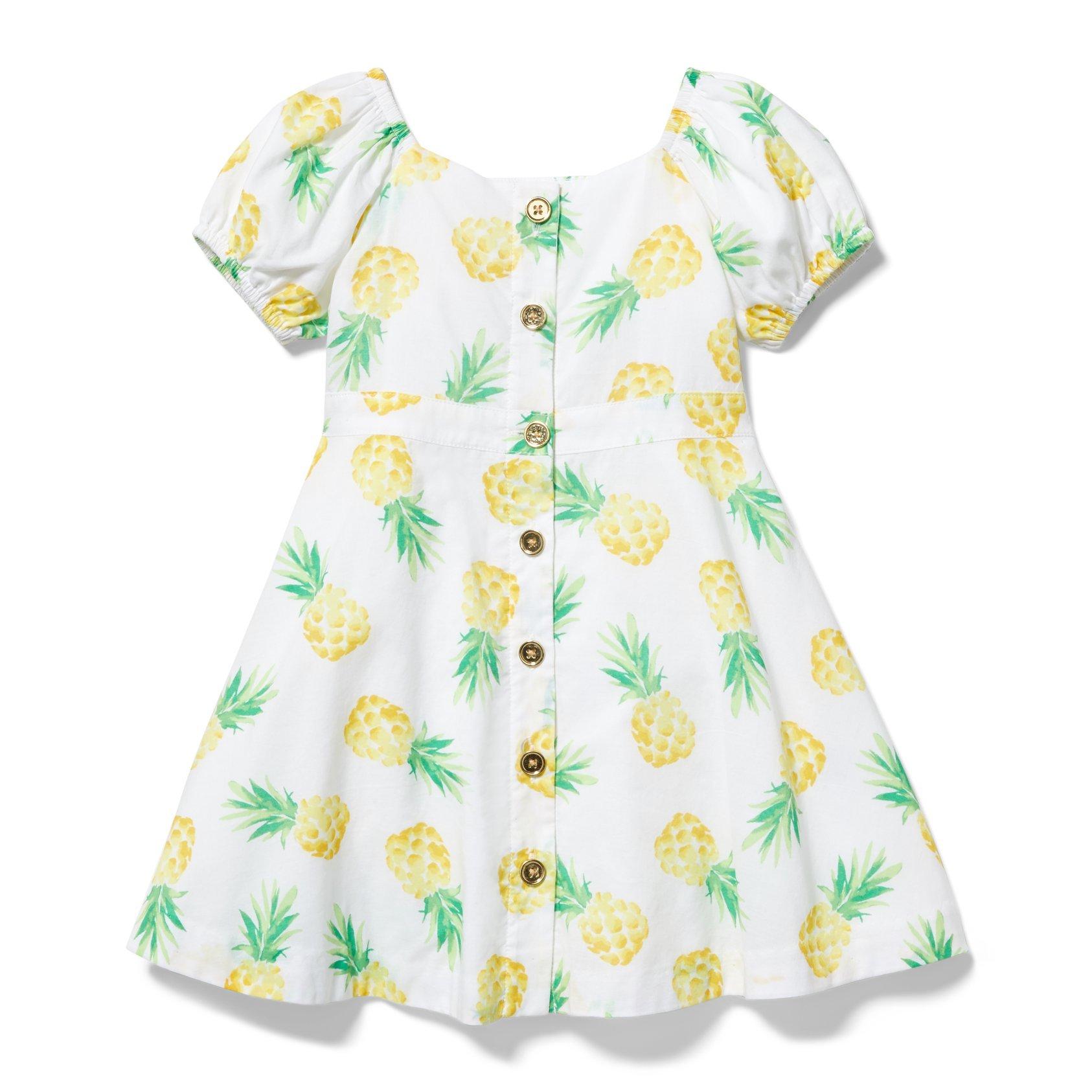 Collections White Pineapple Print Pineapple Puff Sleeve Dress By Janie