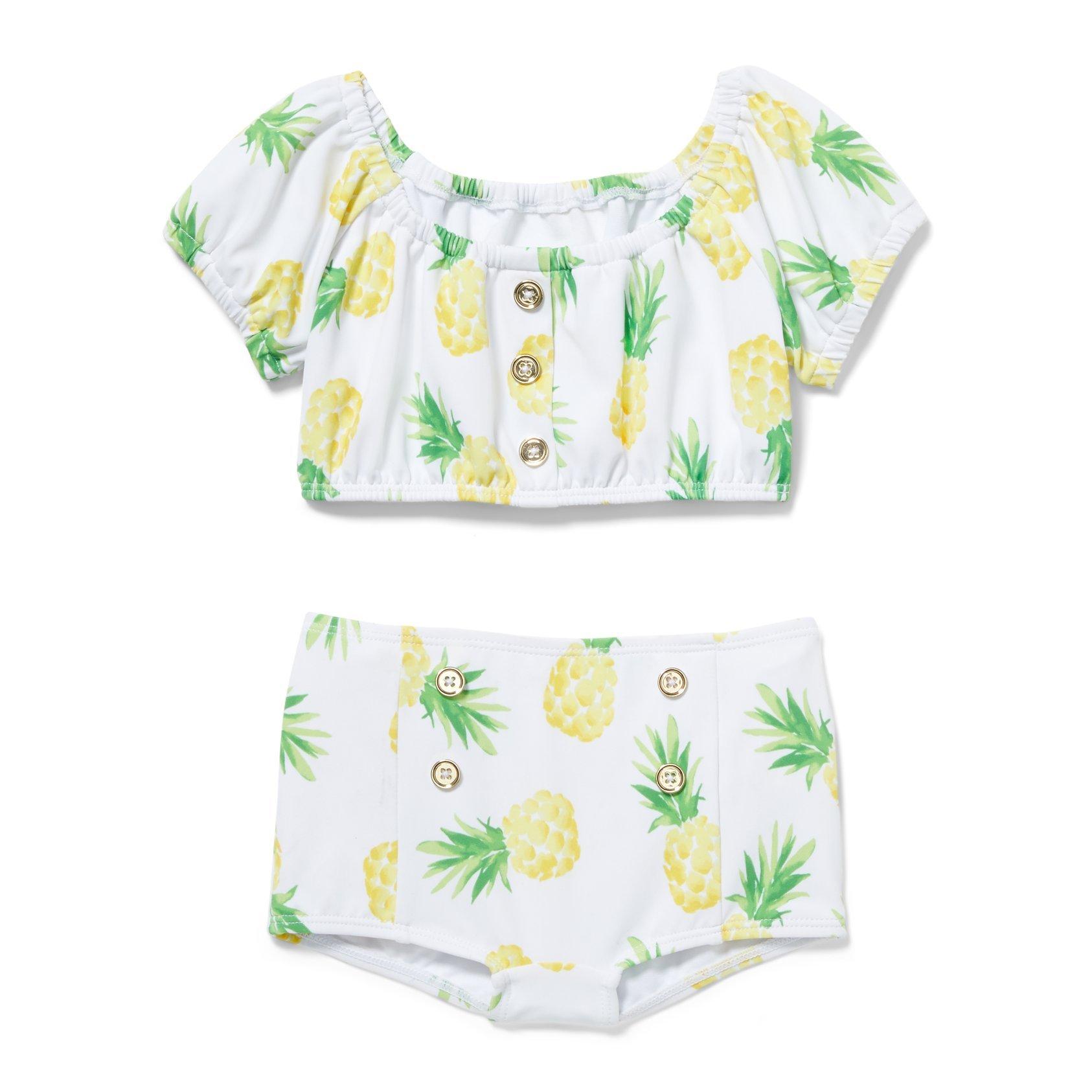 twin matching swimwear, pineapple two piece