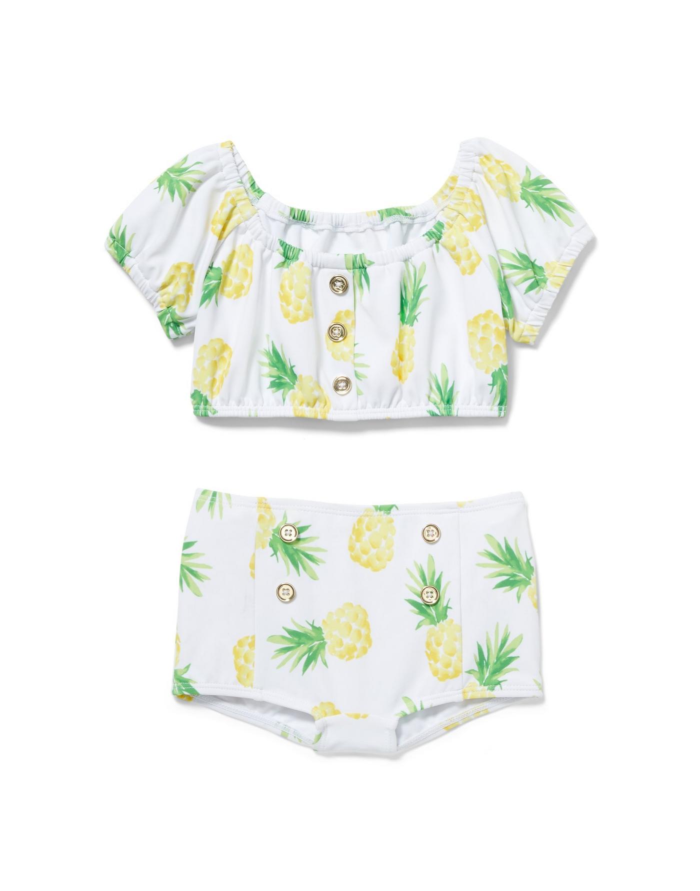 twin matching swimwear, pineapple two piece